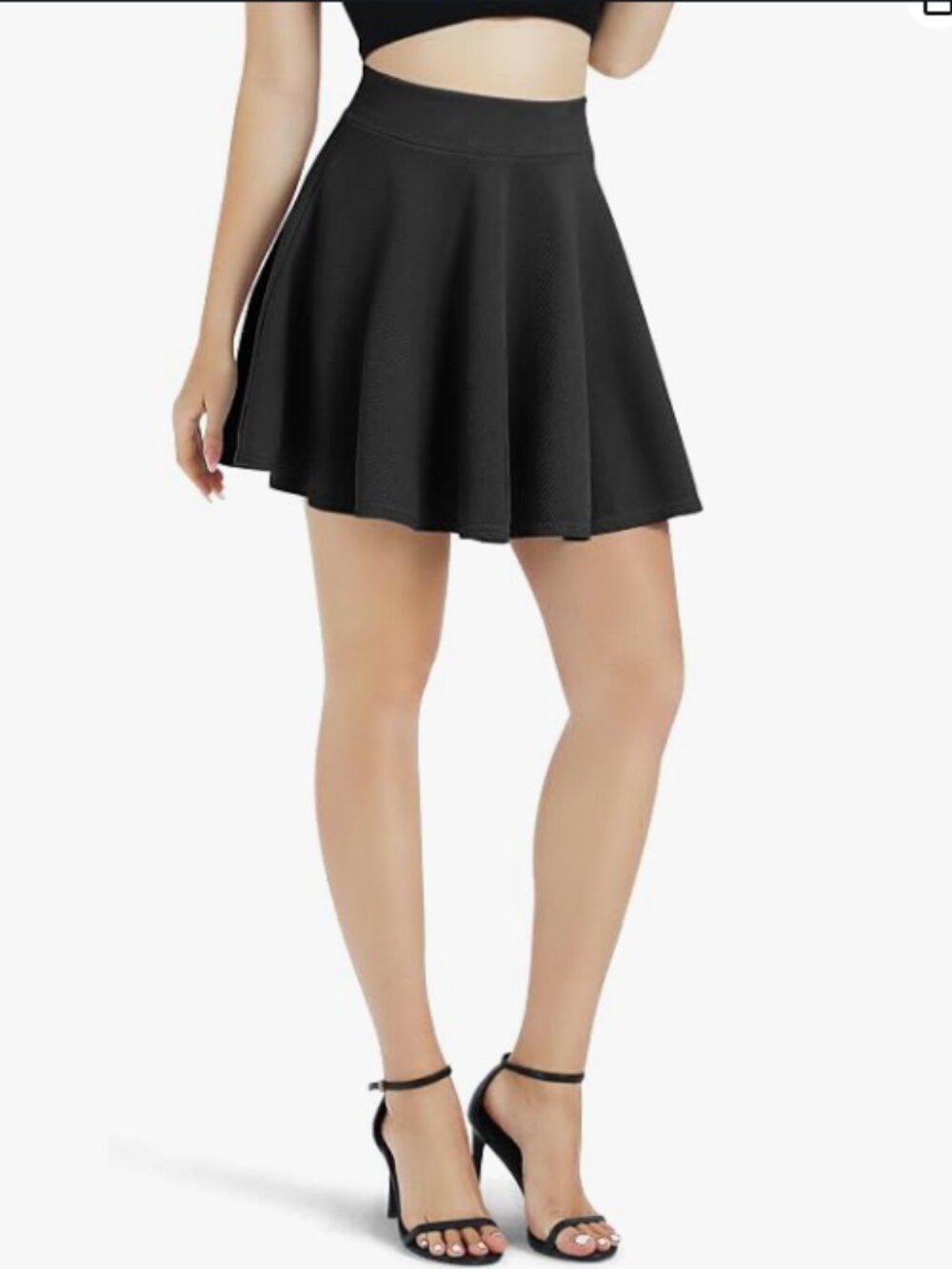 Urban CoCo High Waist Flared A-Line Mini Skater Skirt Black XS